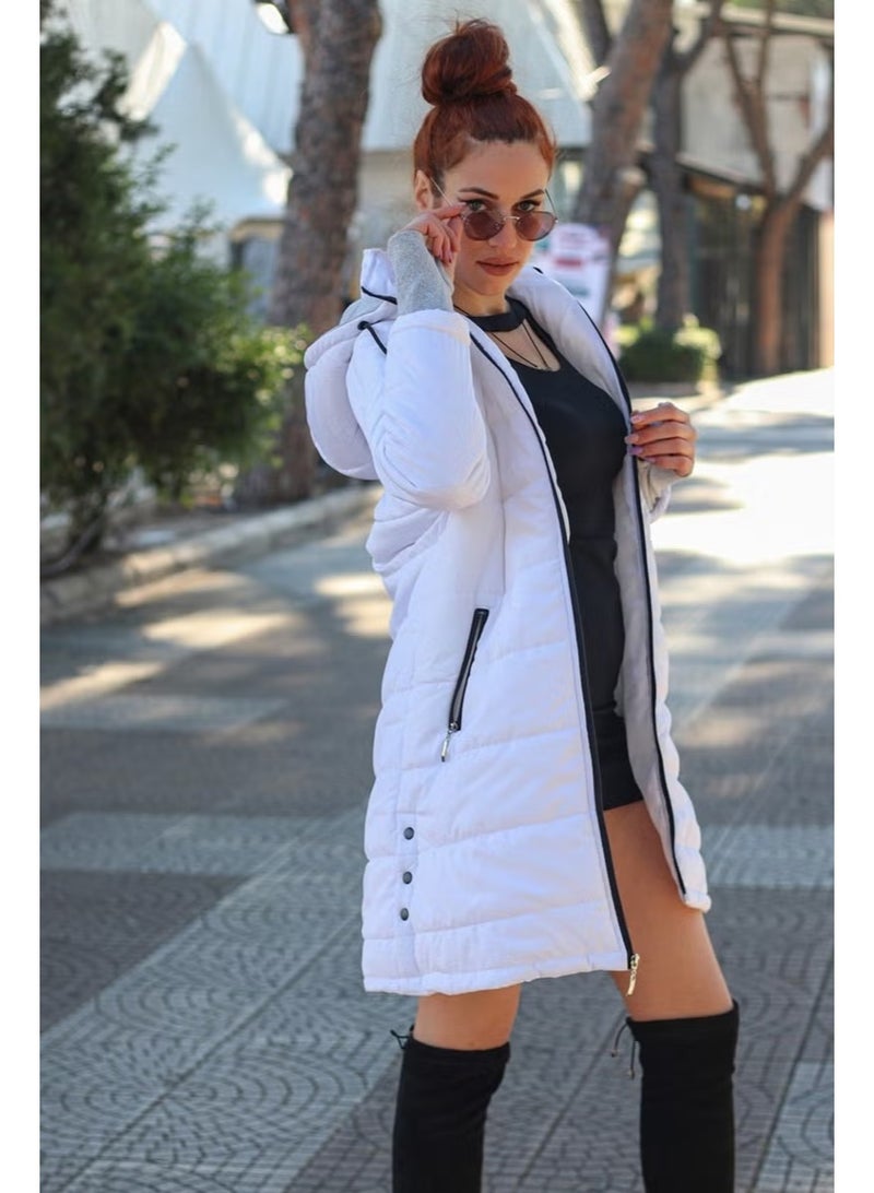 Barbora Winter Hooded Long Women's Puffer Coat 805WHITE2 - Image 2